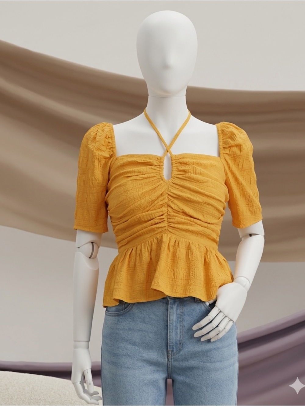 SHEIN Bright Orange Smocked Peplum Crop Top